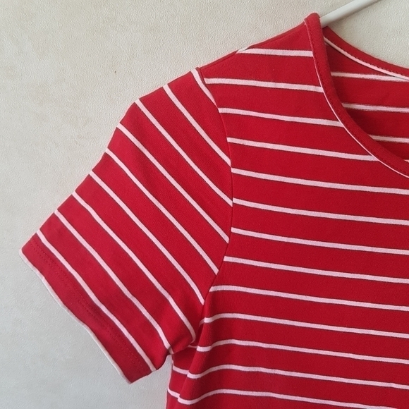 Beachlunchlounge Striped Short Sleeve Midi Shift Dress with Fringe - Picture 3 of 8